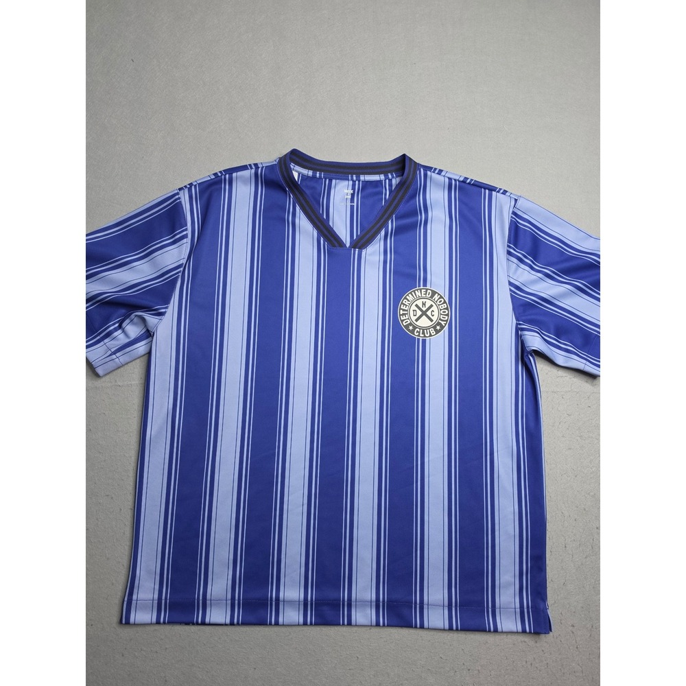 Mode Of One T-Shirt Men's L Blue Striped Determined Nobody Club Logo Relaxed-Fit